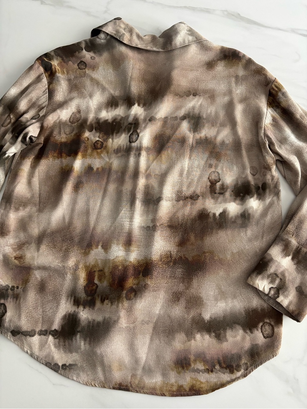 Zara Taupe Tie-Dye Button-Up Shirt viscose Erthy Natural Sz S oversized - Picture 4 of 9